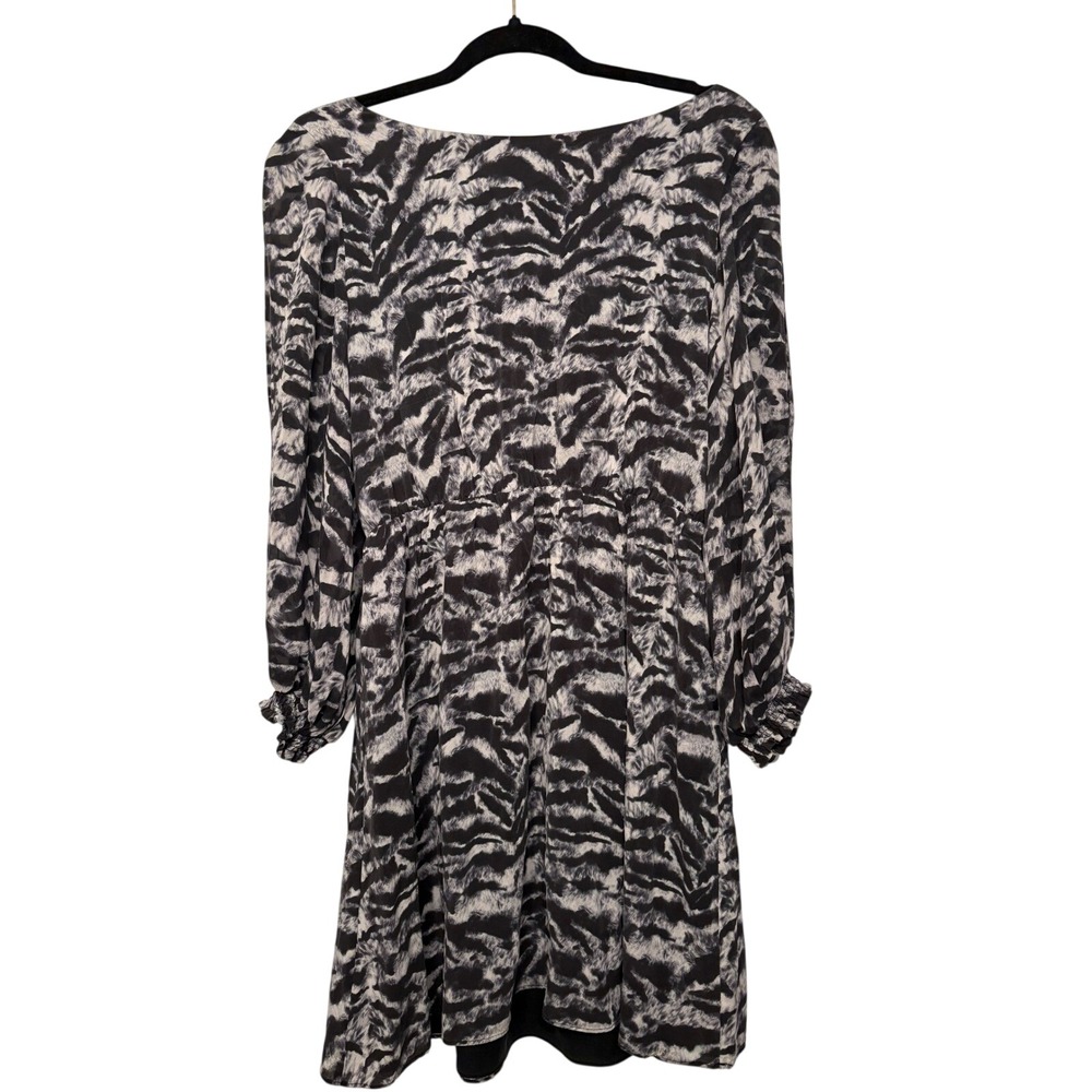Alice + Olivia Silk Animal Print Mini Dress Black White Long Sleeve L